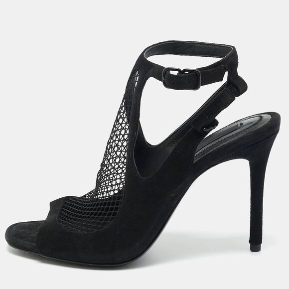 Alexander Wang Black Mesh And Suede Ankle Strap Sandals Size 37